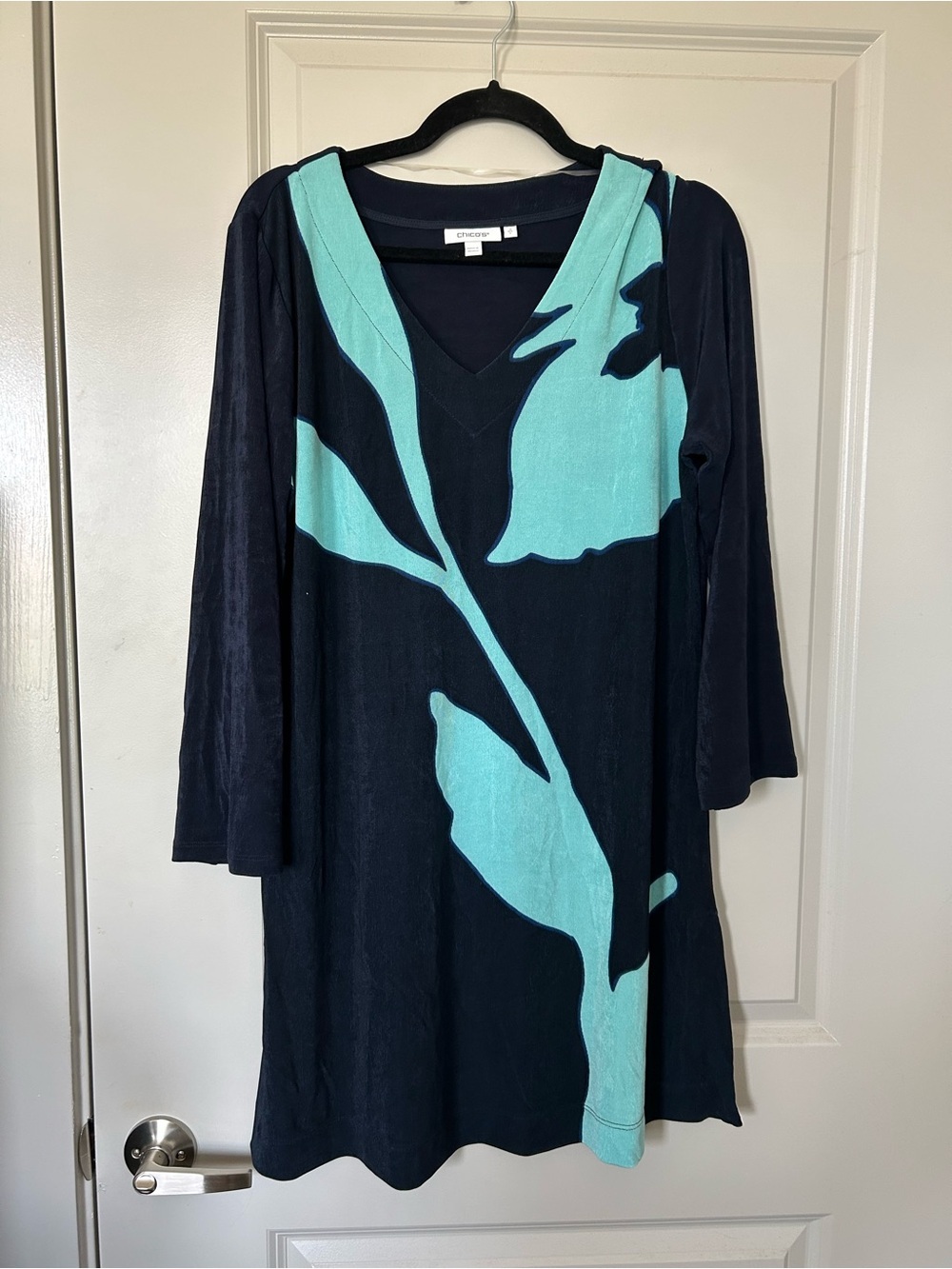 Chico's Navy & Aqua Floral Midi Dress